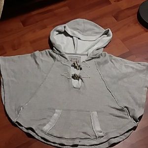 Gray hooded cropped poncho
